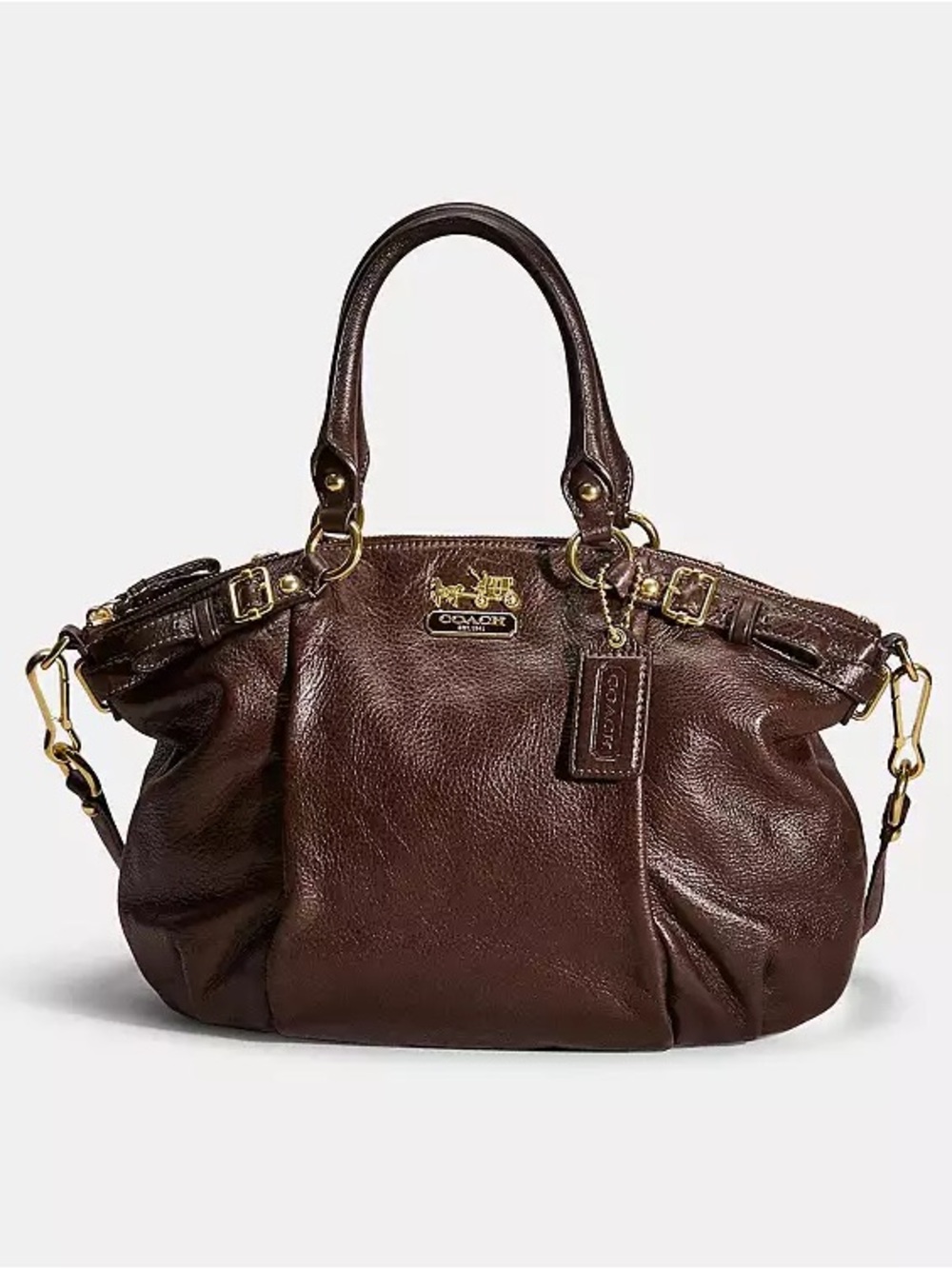 Coach Madison Sophia Brown Leather Satchel Handbag Brass Details 15960 Quality